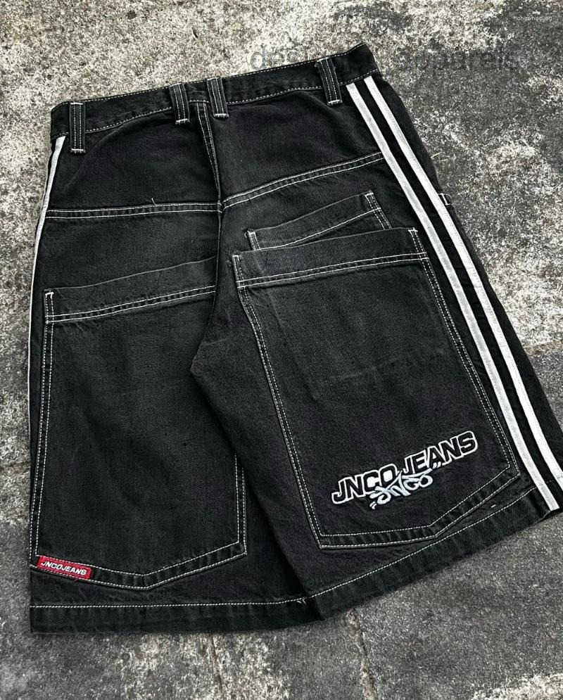 Denim Mens Shorts JNCO Streetwear Hip Hop Loose Fitness Men Women 2023 Harajuku Gothic Mens Pocket Basketball