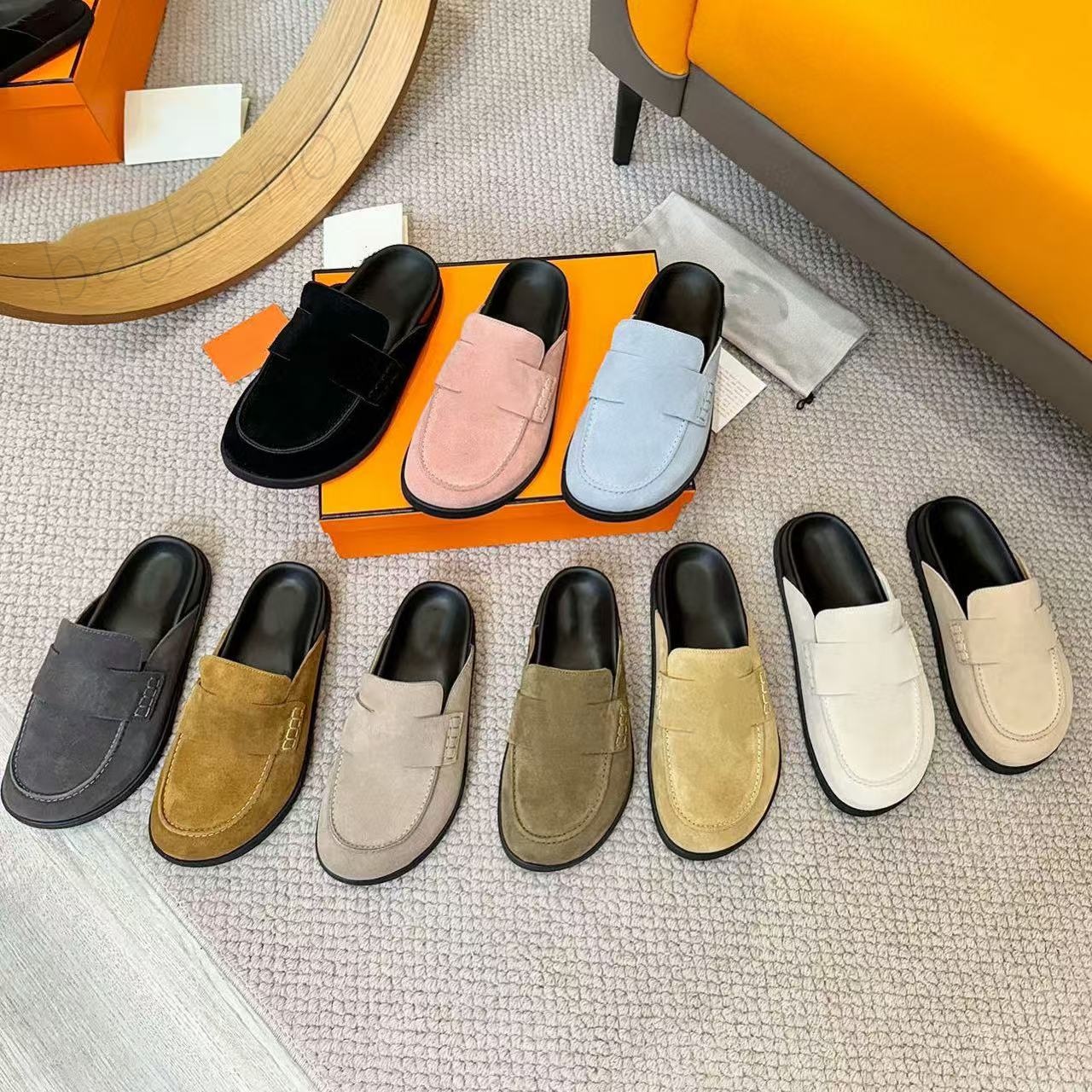 Slippers Chypre Sandal Designer Women and Men Muller shoes Sliders Flip Flops Flat Sandals for Beach Comfort Calfskin Leather Natural Suede Goatskin in with 35-45 box