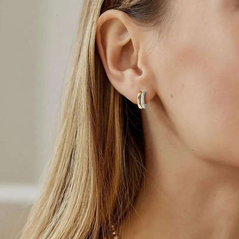 RAPRGOLD Round Cut Moissanite C-shaped Stud Earring for Women Girl Sterg Sier Piercing Earrings Jewelry Gift Pendientes