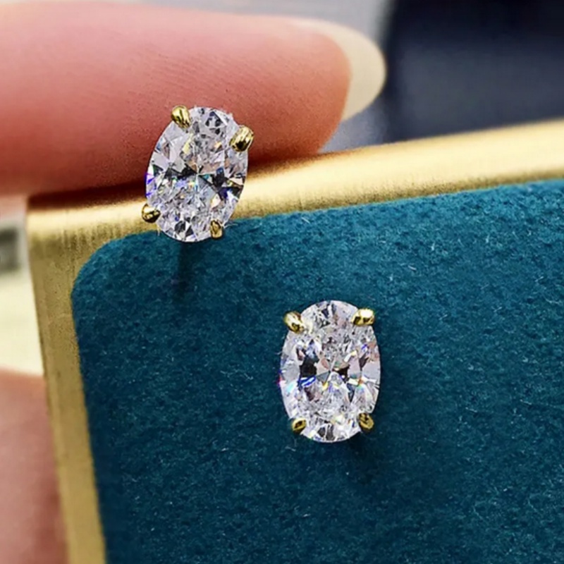 Top Sell Stud Earrings Moissanite Solitaire Simple Fashion Jewelry 925 Sterling Silver Gold Fill Women Wedding Oval Diamond Earring Gift
