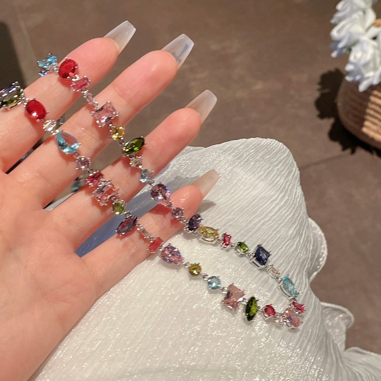 2025 New Sweet Candy - themed Colorful Crystal Zircon Necklace: A Light - luxury and High - end Heart - shaped Rainbow Collarbone Chain for Women
