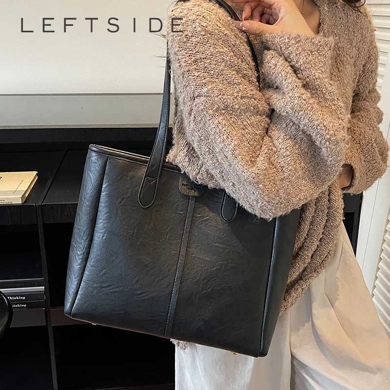 LEFTSIDE Vintage PU Leather Solid Color Shoulder Bags for Women Tote Bag 2025 Winter Luxury Designer Simple Handbags and PursesW251115