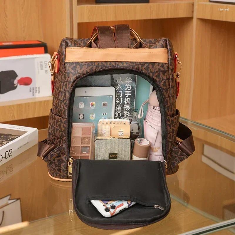 School Bags Luxury Women's Designer Letter Printing Backpacks With Delicate PVC Fabric Knapsack Burglar Proof Bookbag Travel Bag Sac A Dos