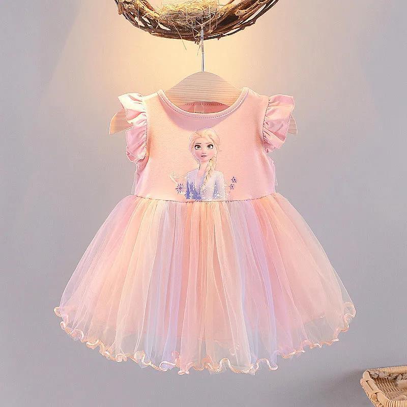 DISNEY Designer girl's dress summer baby clothing short-sleeved dress kids clothes princess dress for baby girl to wear.