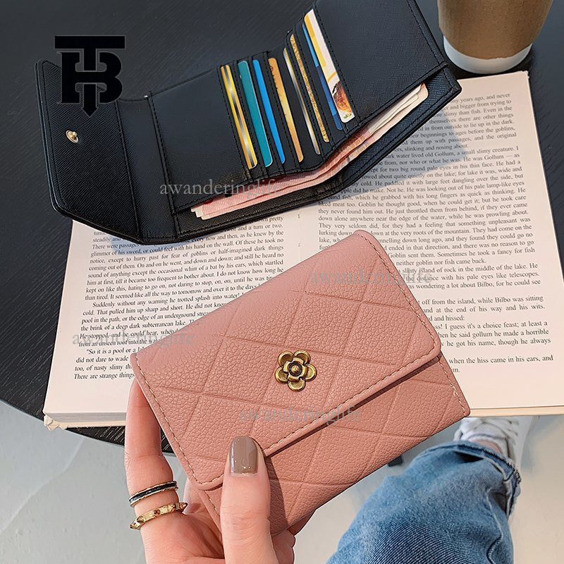 TB BHULAMTE Designer Wallet Classic Diamond Embroidered Thread Black Card Bag Luxury Texture Camellia Women's Handbag Long Money Wallet Coin Bag 