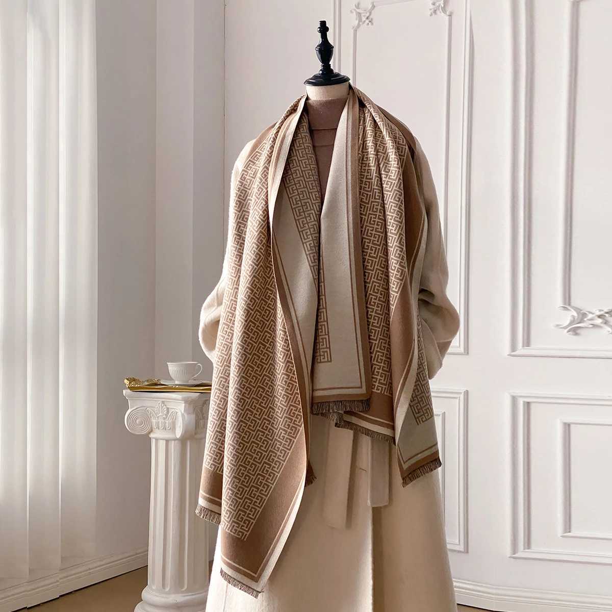 Luxury New Two Sided Print Women Scarf Imitation Cashmere Soft Warm Pashmina Shawl Autumn Winter Coldproof Windproof Blanket Y251115