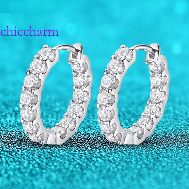 Smyoue Plated Total 2.6CT Full Moissanite Hoop for Women Sparkg Wedding Party Earring Sterg Sier Jewelry