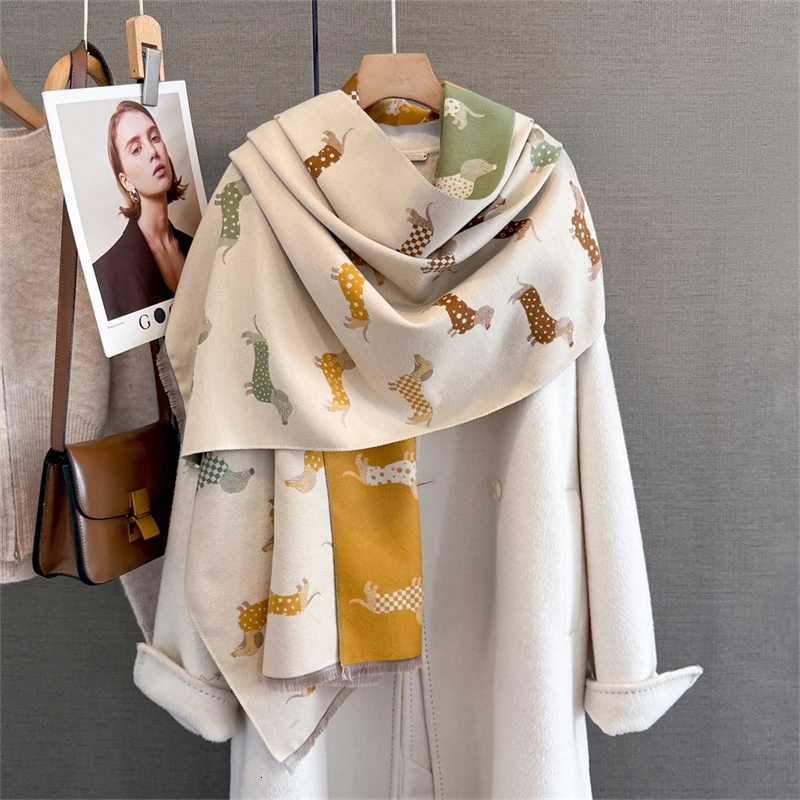 Luxury Winter Female Scarf Cashmere Shawls Wraps Women Dog Print Long Hijab Stoles Pashmina Bufanda Tassel Autumn Lady Headband 2025 Y251115