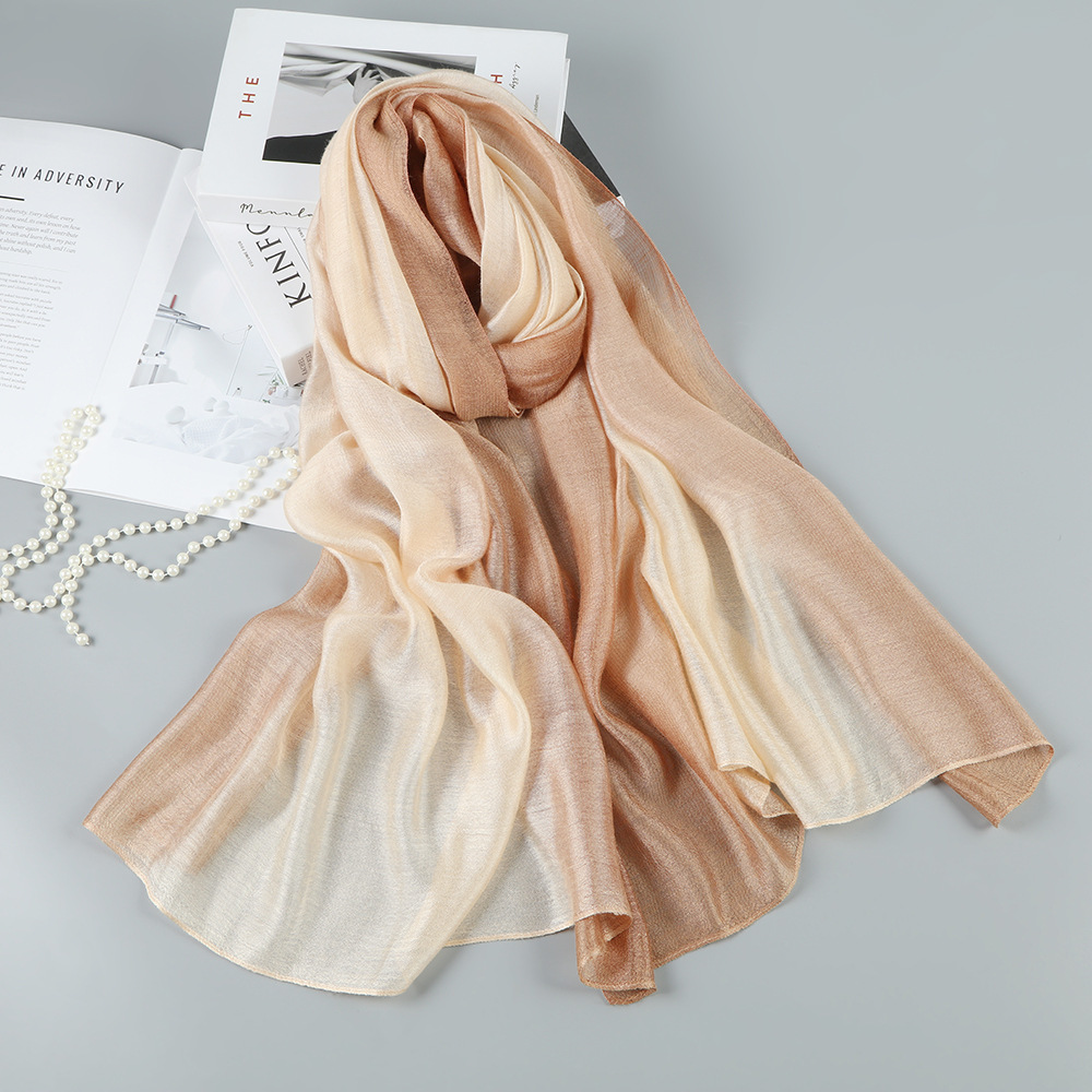 Silk Cotton Scarf - Gradual Change Mulberry Silk Shawl for Spring Summer Beach Sun Protection