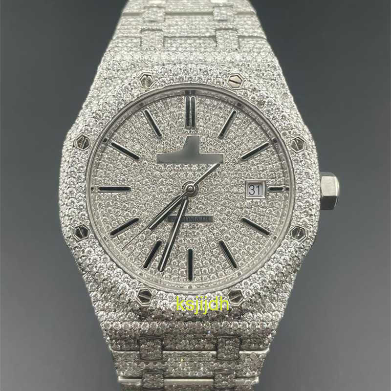 Moissanite Watches Can pass the test Iced Out Royal Oak 41mm Natural Dia Watch