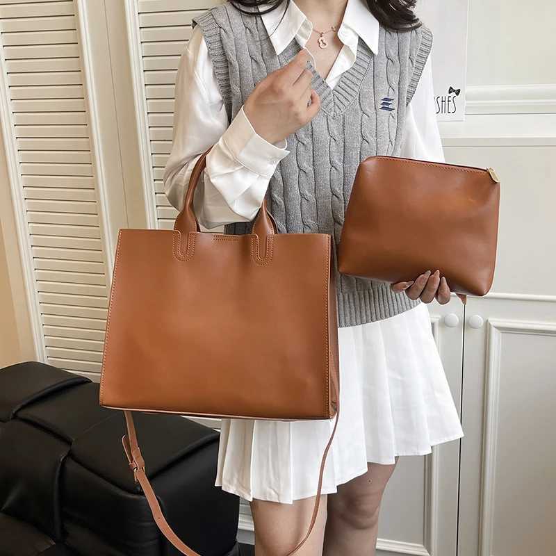 Top Brand Shoulder Bag Black Classic Handbag 2 Set Casual Tote Ladies High End Commute Bag Large Capacity Pu Leather Sac A MainW251115