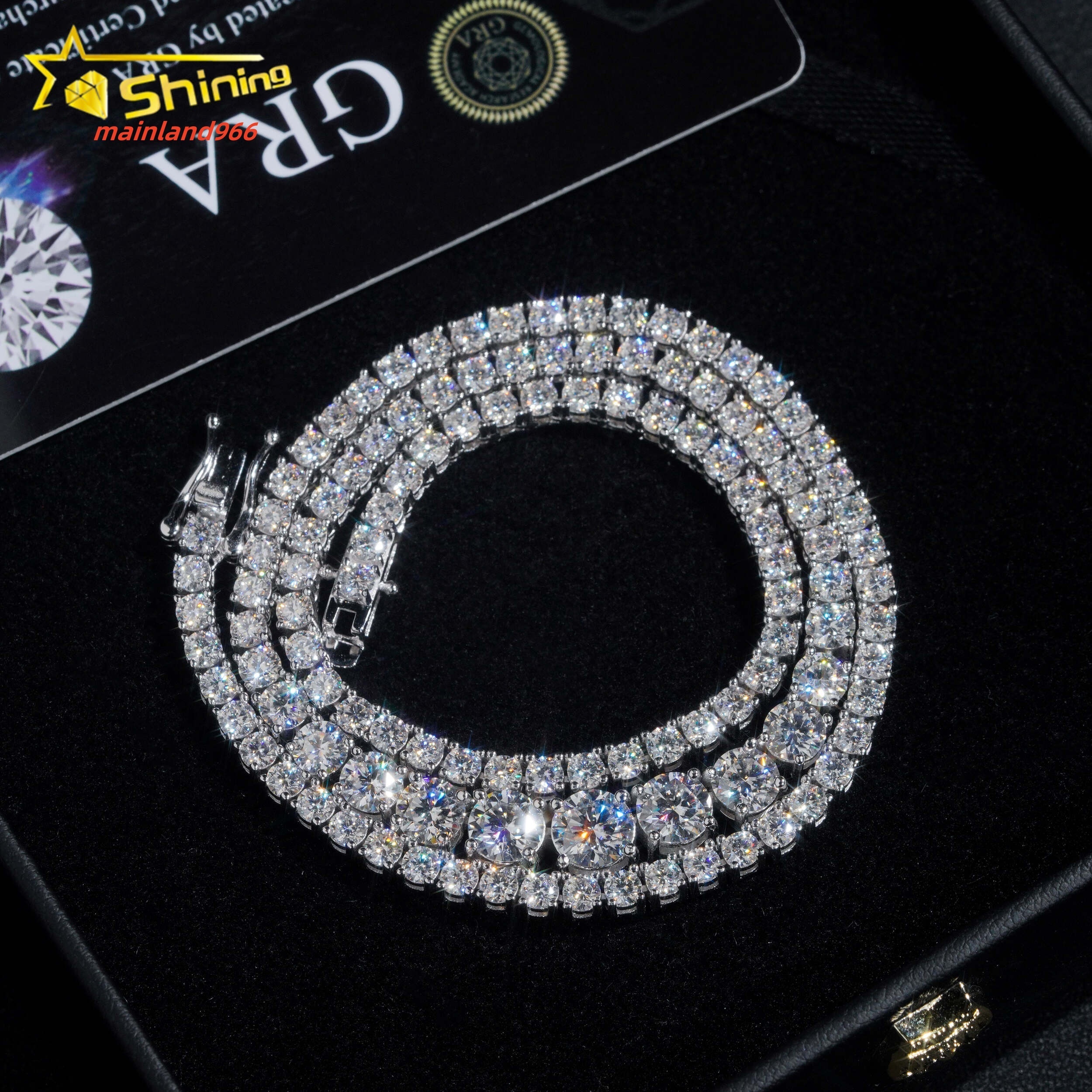 New Arrivals Fashion GRA Certificate Various Size Moissanite Diamond 925 Silver Tennis Chain Necklace Women