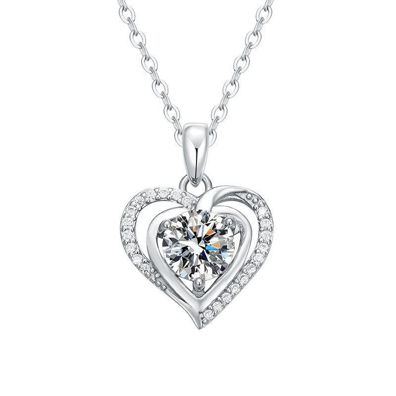 TaiYang GRA 1ct Romantic Love Heart Moissanite Necklace for Women, Luxurious S925 Wedding Engagement Diamond Necklace with Moissanite Certificate