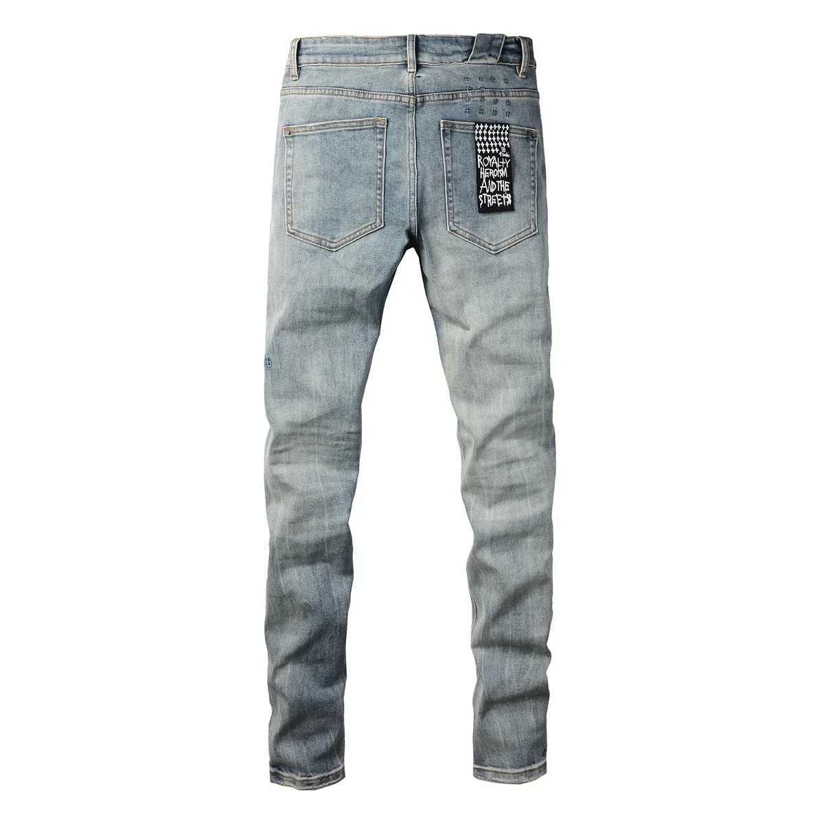 New Arrivals Cross Jeans Men Fashion Trend Vintage Wash Do Old Patch Light Blue Letter print Stretch Slim Trousers Brand Jeans H251115
