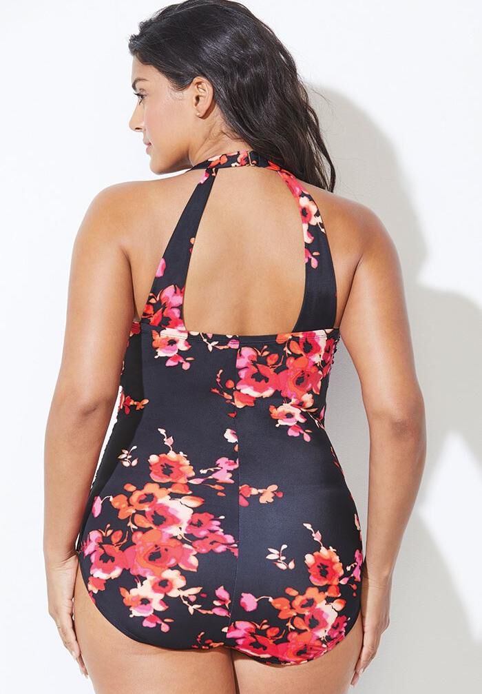 Plus Size Swimsuits For All Women Sarong Front One Piece Bathing Suit Vintage Retro Swimwear