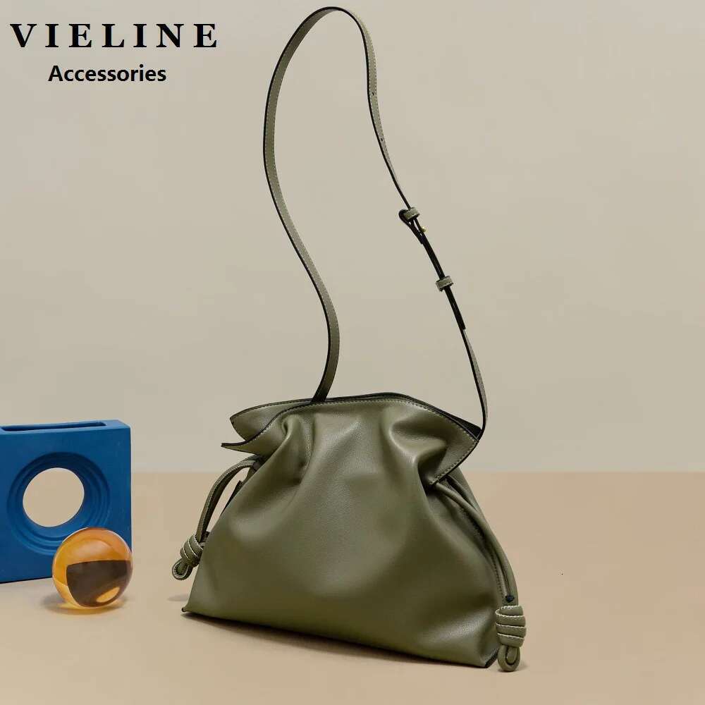 VIEE Women's Stylish Drawstring Crossbody Bucket Bag One Shoulder Pleated Handbag Ladies Mini Purse