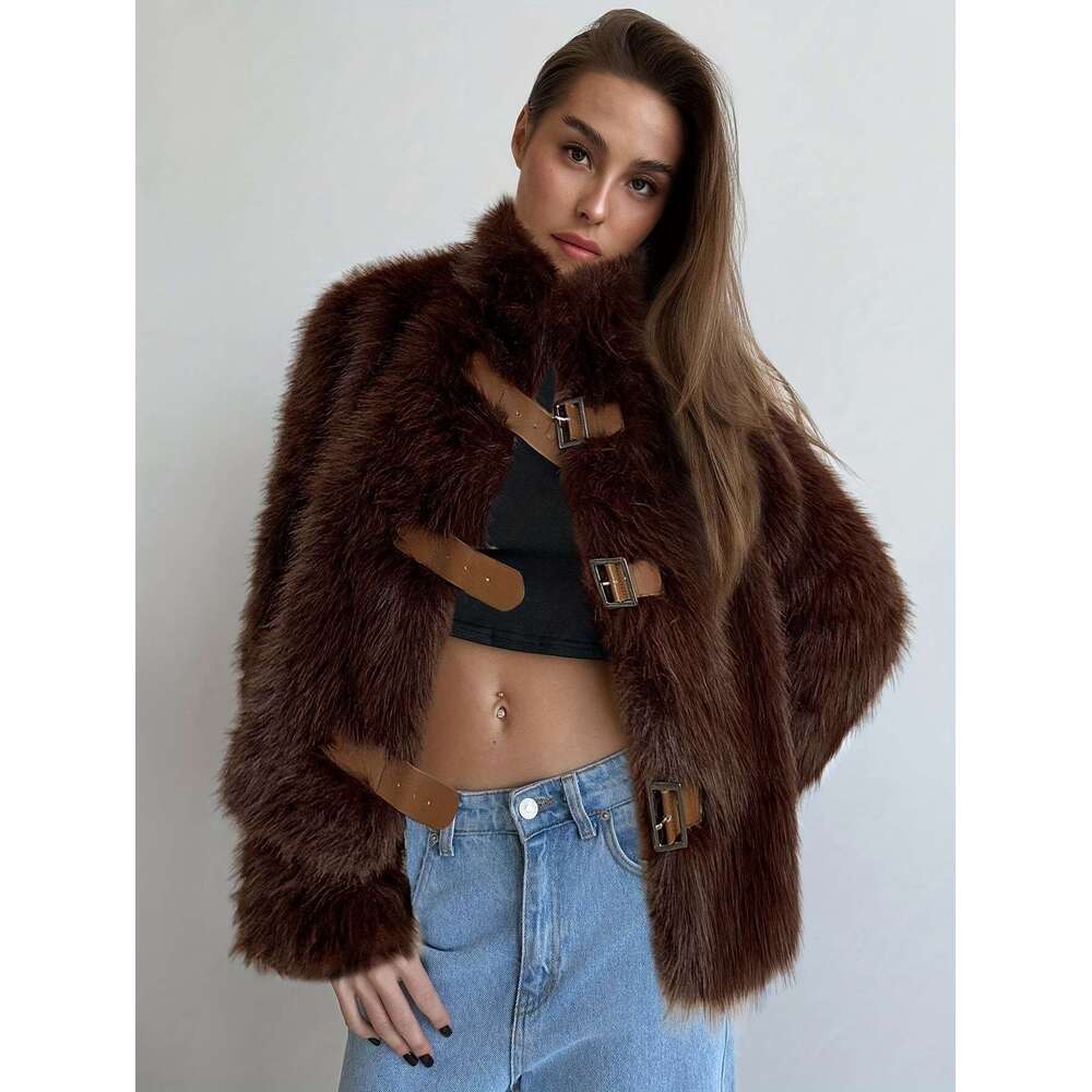 Warm Stylish Faux Fur Coat Women - Plush High Collar Open Front Jacket Suitable For Autumn And Winter Outings winter jacket women