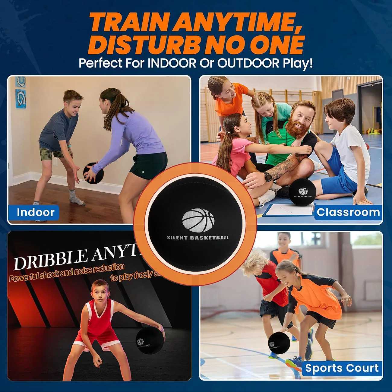 Silent Basketball w/ Textile Cover Size 76 Noise-Free Indoor Basketball for Quiet Dribbling Airless Ball for Advanced TrainingW251115