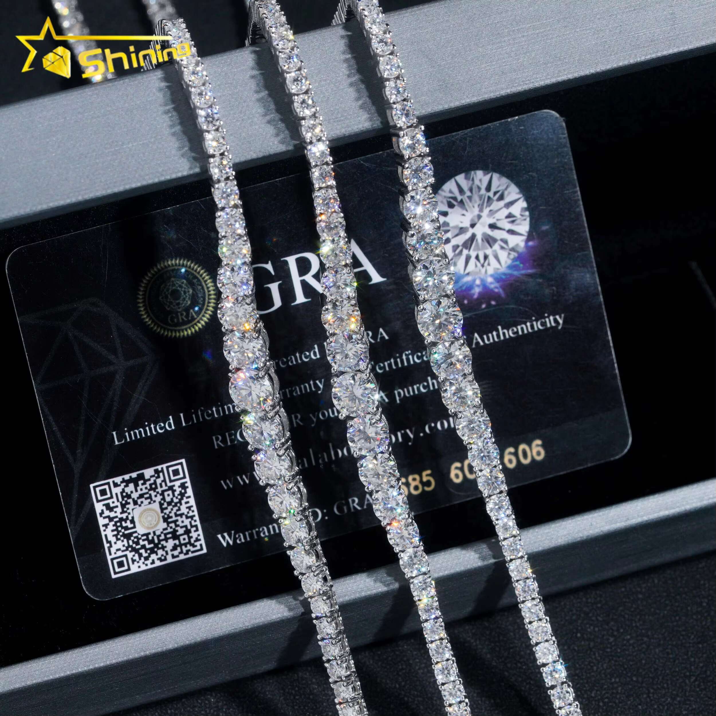 New Arrivals Fashion GRA Certificate Various Size Moissanite Diamond 925 Silver Tennis Chain Necklace Women