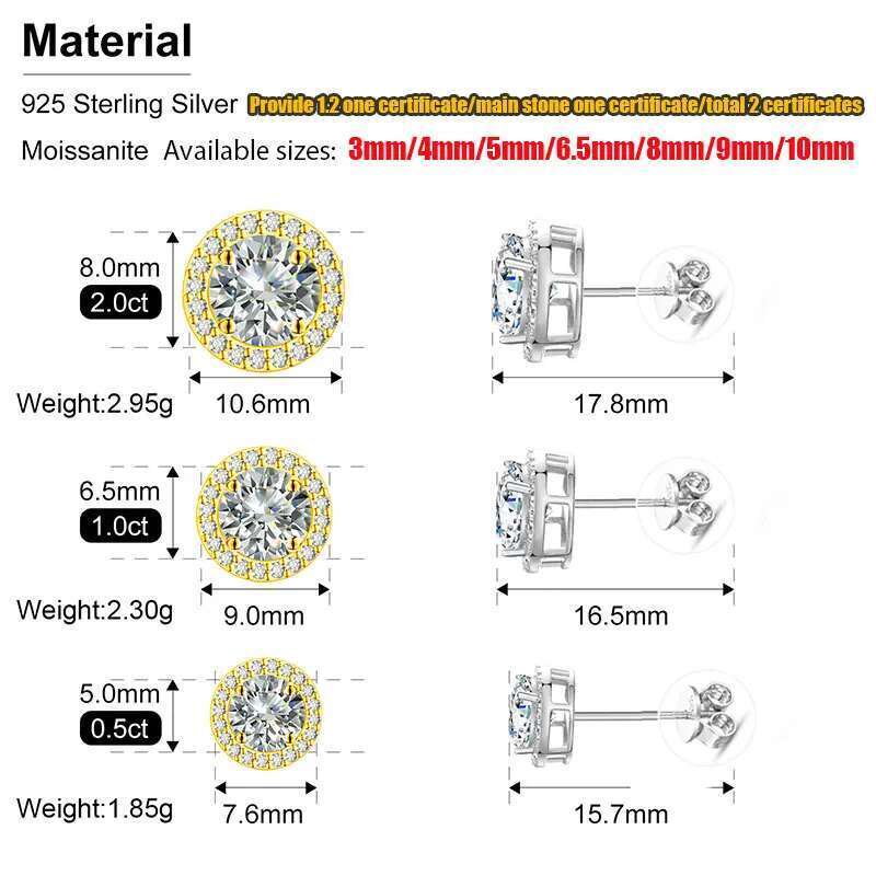 TUHE Unisex VVS1 Moissanite Fine Jewelry Earings 3MM/4MM/5MM Sier Fashion Earrings Women Gift