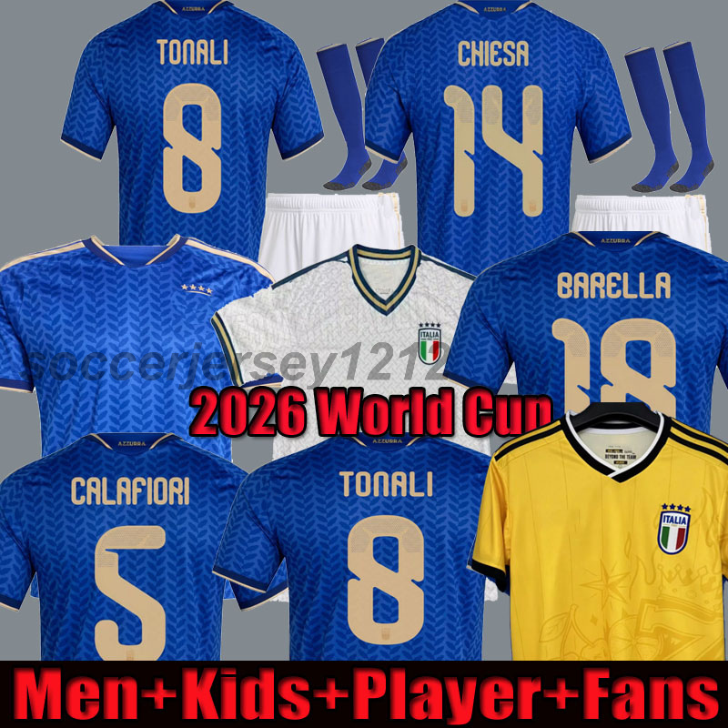 2026 Italian Kit Italy soccer jerseys world cup men kids football shirts player fans RETEGUI BARELLA FRATTESI PELLEGRINI set goalkeeper kits