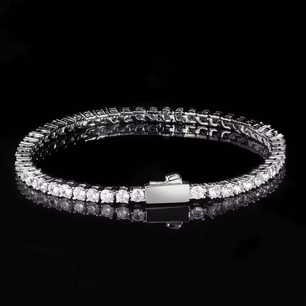 DHCollections Iced Out Tennis Chain Bracelet for Men Women 3-5mm Cubic Zirconia One Row Bling Hip Hop Style 7-8 Inch Adjustable Length 1 Piece