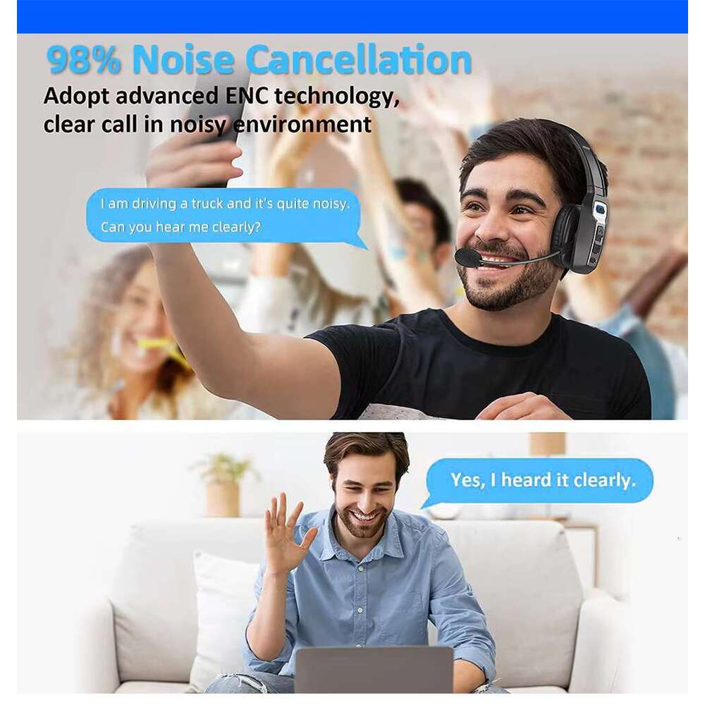 Wireless earphones with noise reduction function and phone mute microphone, car Bluetooth earphones, suitable for truck drivers, home offices Skype