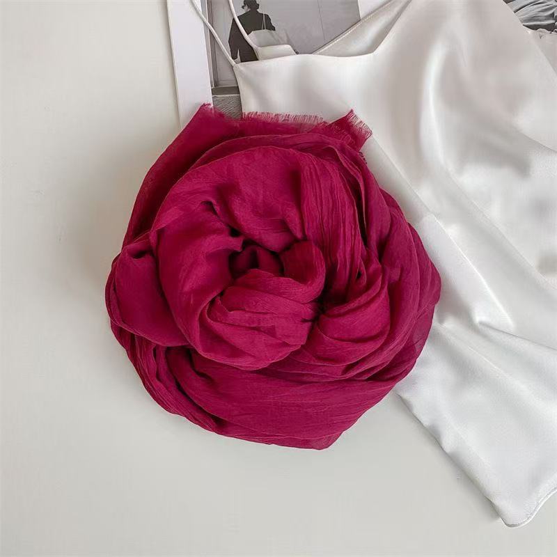 T482 Thin Women's Desert Shawl Cotton and Linen Texture Beige All-match Scarf Travel Sunscreen Gauze Scarf Silk Scarf