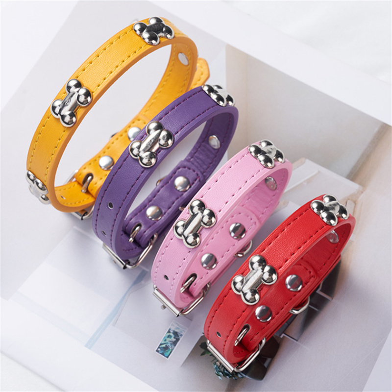 Durable Bone-Shaped Leather Dog Collar - Perfect Fit for Small & Large Dogs