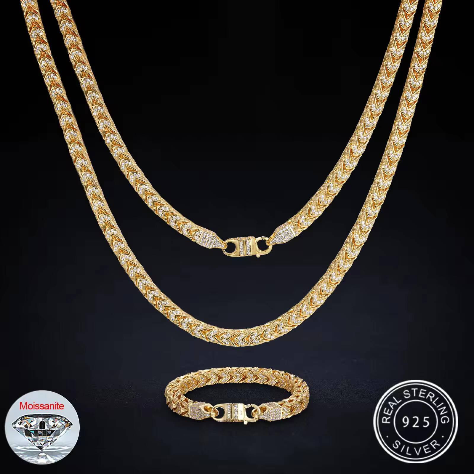 HipHop Jewelry 6mm 8mm 18K Gold Plated 925 Sterling Silver Cuban Chain Moissanite Diamond Iced Out Franco Necklace for Men