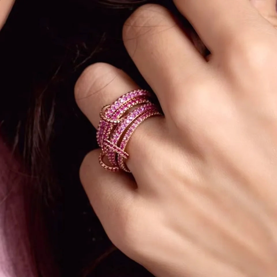 2025 High Quality 3 Colors 4 Links Stacked Rings Micro Pave Cubic Zircon Mix Color Multi Pieces Stack Full Finger Jewlery 250415