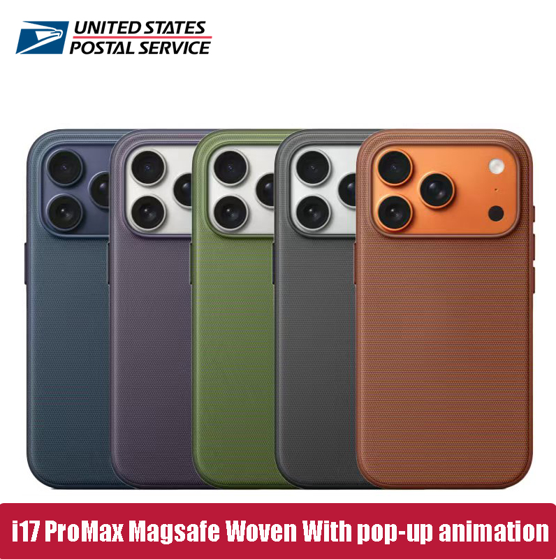 For iPhone 17 17Pro 17Pro Max Case Magsafe Woven phone case With pop-up animation all inclusive phone protective Back Cover With Box