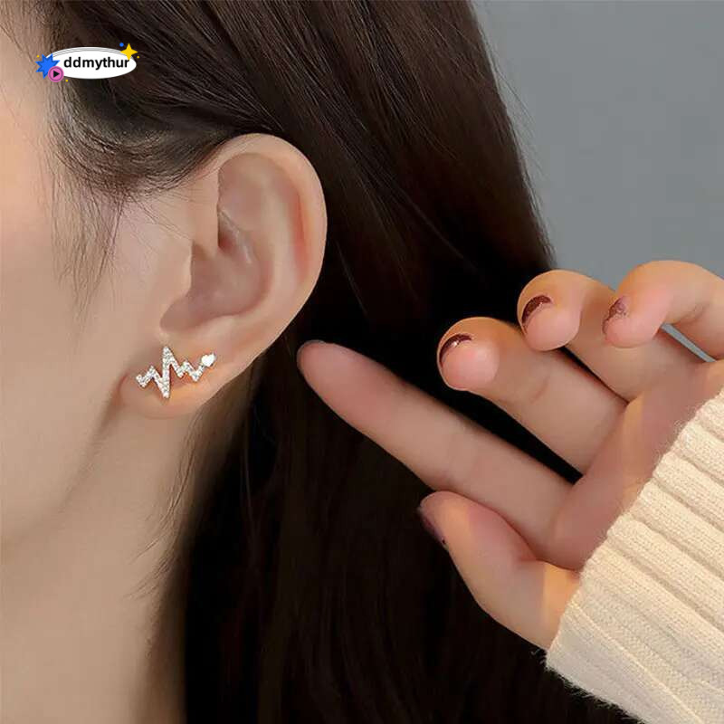 Cute Heartbeat Stud Earrings Medical ECG Romantic Heart Earing For Women Geometric Wave Lighing Daily Wear Jewelry Gift Bijoux ddmythur