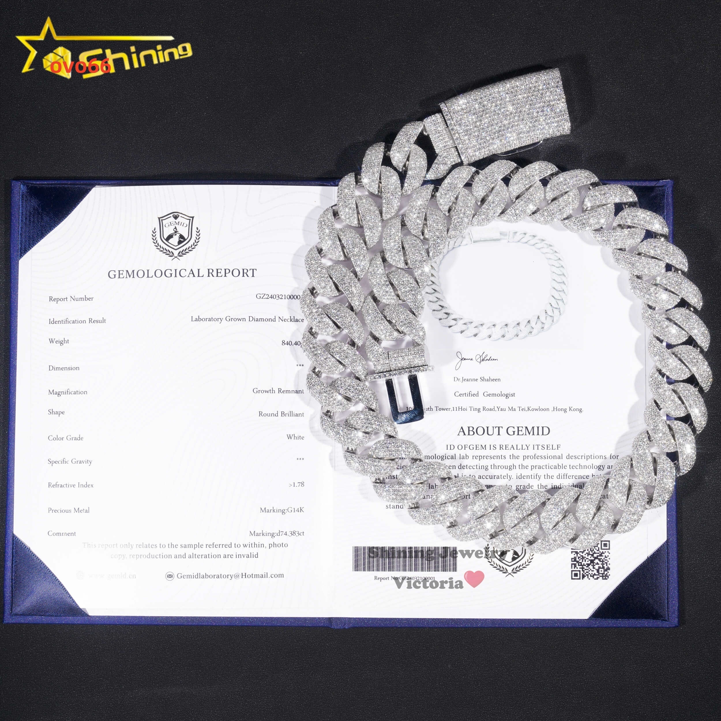 Shining Jewelry Hip Hop Iced Out Miami Cuban Chain 25MM Thick 925 Silver Lab Grown Diamond 14K Gold Plated Cuban Link Chain