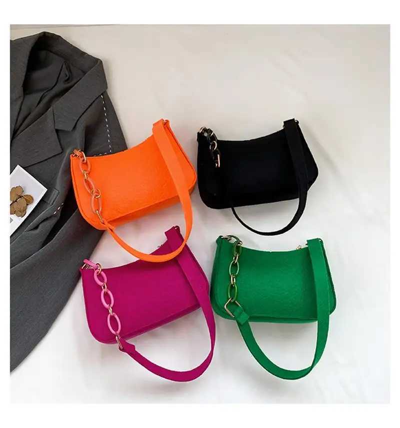 2024 Fashion Felt Shoulder Bag Handbag For Female Womens Subaxillary Bag Design Advanced Texture Armpit Bag Crescent Saddle Bag Z250512