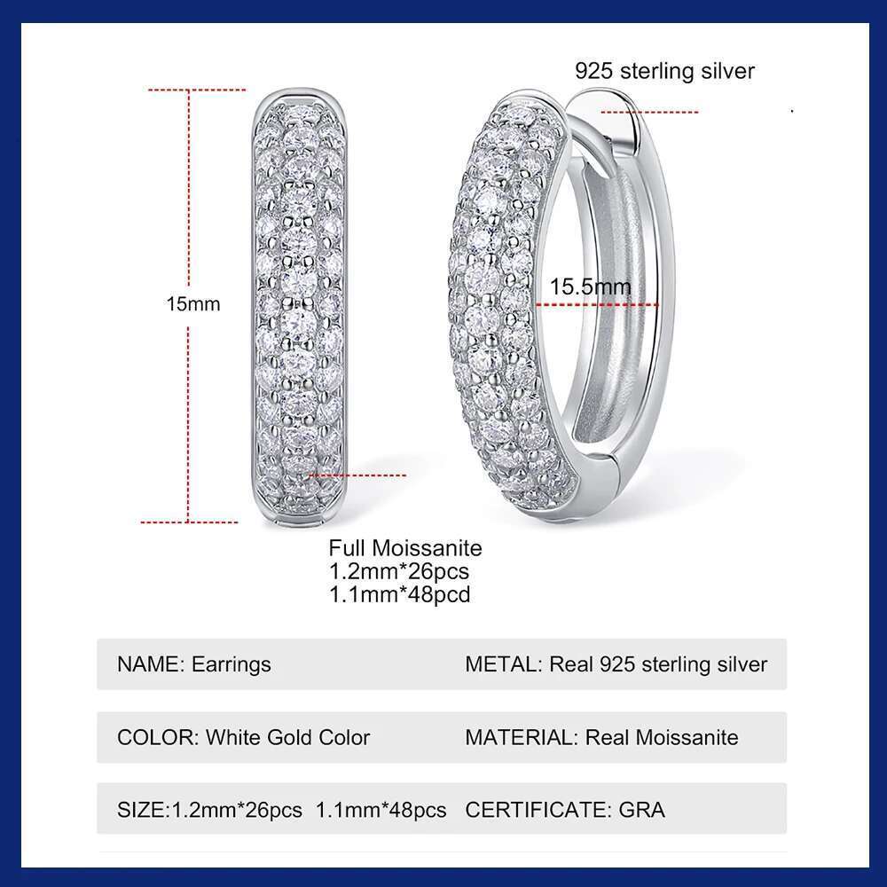 Moissanite Hoop for Women Real Gold Plated Sterg Sier Hypoallergenic Lab Created Dia Hie Earrings