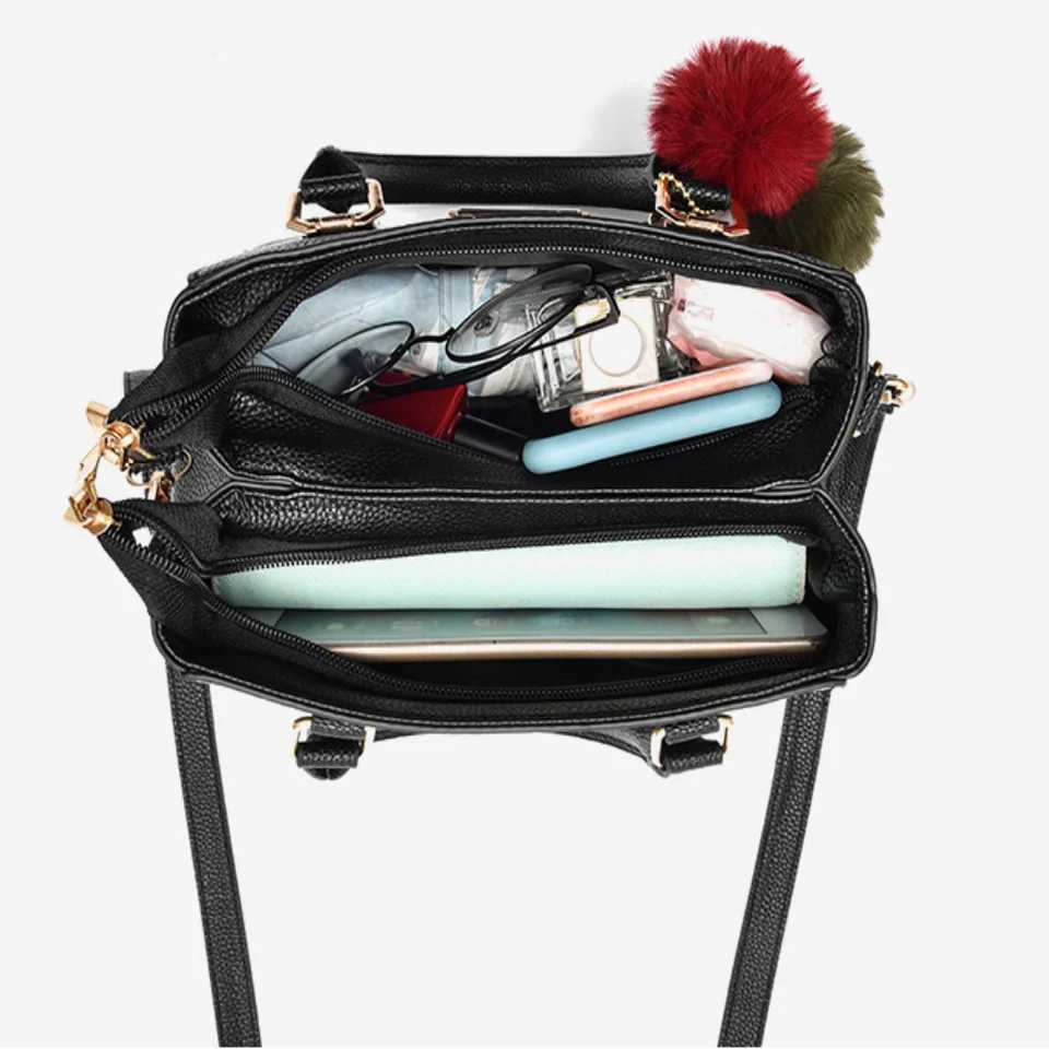Large capacity handbag womens fashionable casual leather polyester cotton messenger bag open pocket shoulder bag womens handbag Z250416-1