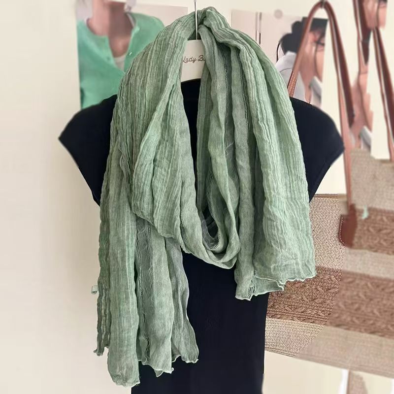 T487 new cotton and linen scarf women's long silk splicing shawl versatile thin style literary spring and autumn warm neck scarf