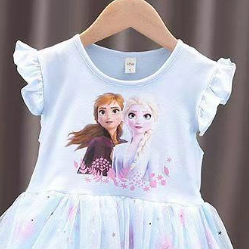 DISNEY toddler designer clothes infant designer clothes Frozen Elsa princess summer princess dress mesh dress little girls baby party dress.