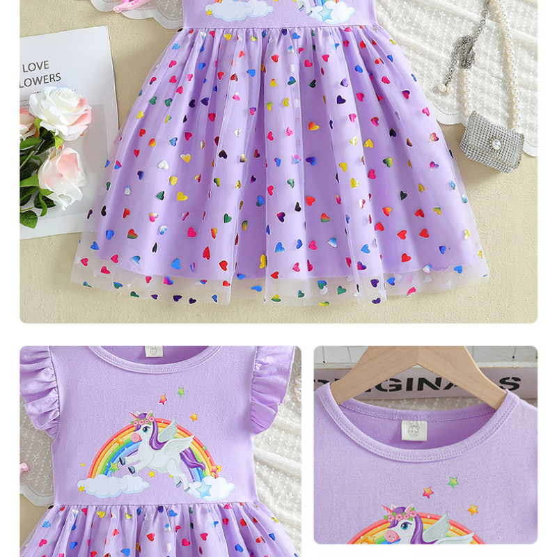 DISNEY kids designer clothes dress short-sleeved unicorn printed mesh baby clothes kids clothes baby girl dress