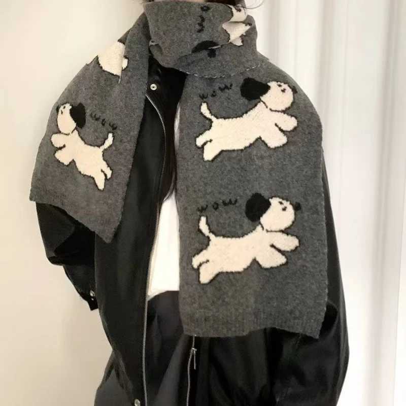 Luxury New Japanese Versatile Cute Cartoon Dog Knitted Scarf With Wool For Women Korean Edition Warm Neck For Cold Protection Y251115