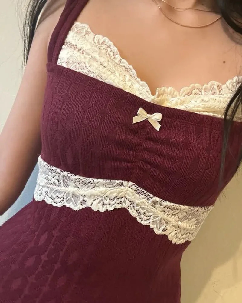 Sweetheart Sleeveless Top Solid Color Splicing Lace Vest Western Style Slim Fit Bottoming Shirt