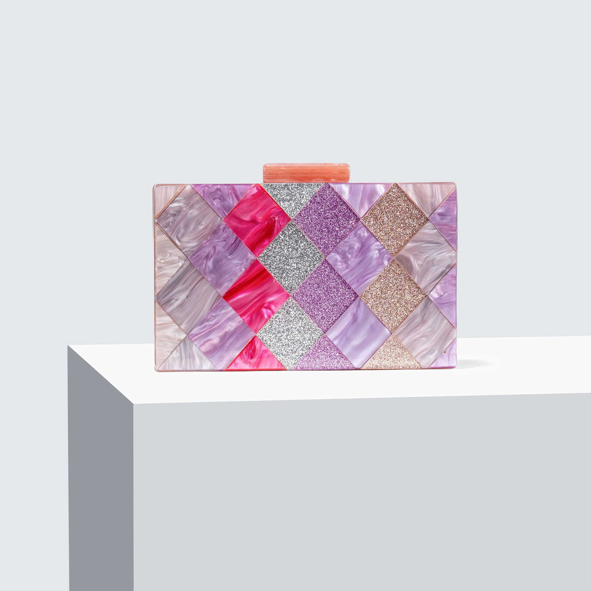Womens Contrast Colored Spliced Acrylic Dinner Bag Single Shoulder Oblique Cross Wedding Banquet Handbag