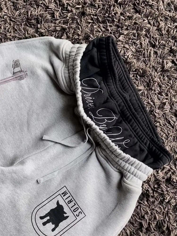 Men's Pants Y2K Retro Harajuku Double Embroidered Waist Print Sweatpants Hip Hop Goth Clothes Fashion Wide Leg Baggy Streetwear Unisex