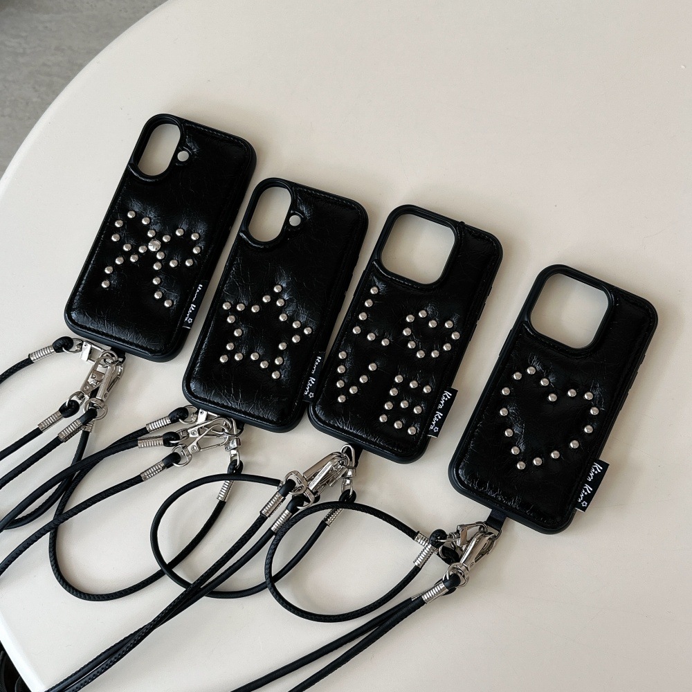 Leather Rivet Heart Phone Case Compatible with iPhone 17/16 Pro Max Cartoon Solid Color Case iPhone 15/14 Pro