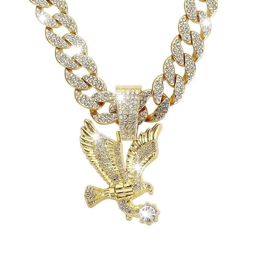 DHcollection 2024 New Style 15mm Iced Out Cuban k Chain Alloy and Rhie Hip Hop Black-Eared Kite Pendant Necklace