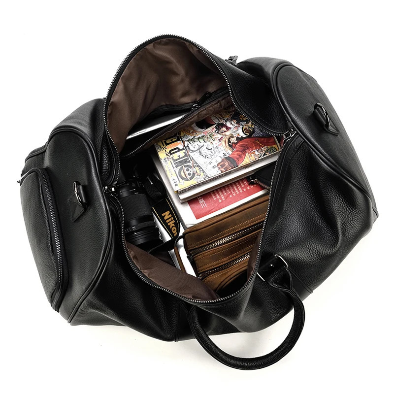 Natural Cowskin Travel Bags Waterproof Mens Leather Overnight Bag Handbag For Plane Luggage Men Male Weekend Bag Business 55cm251114 - view 6