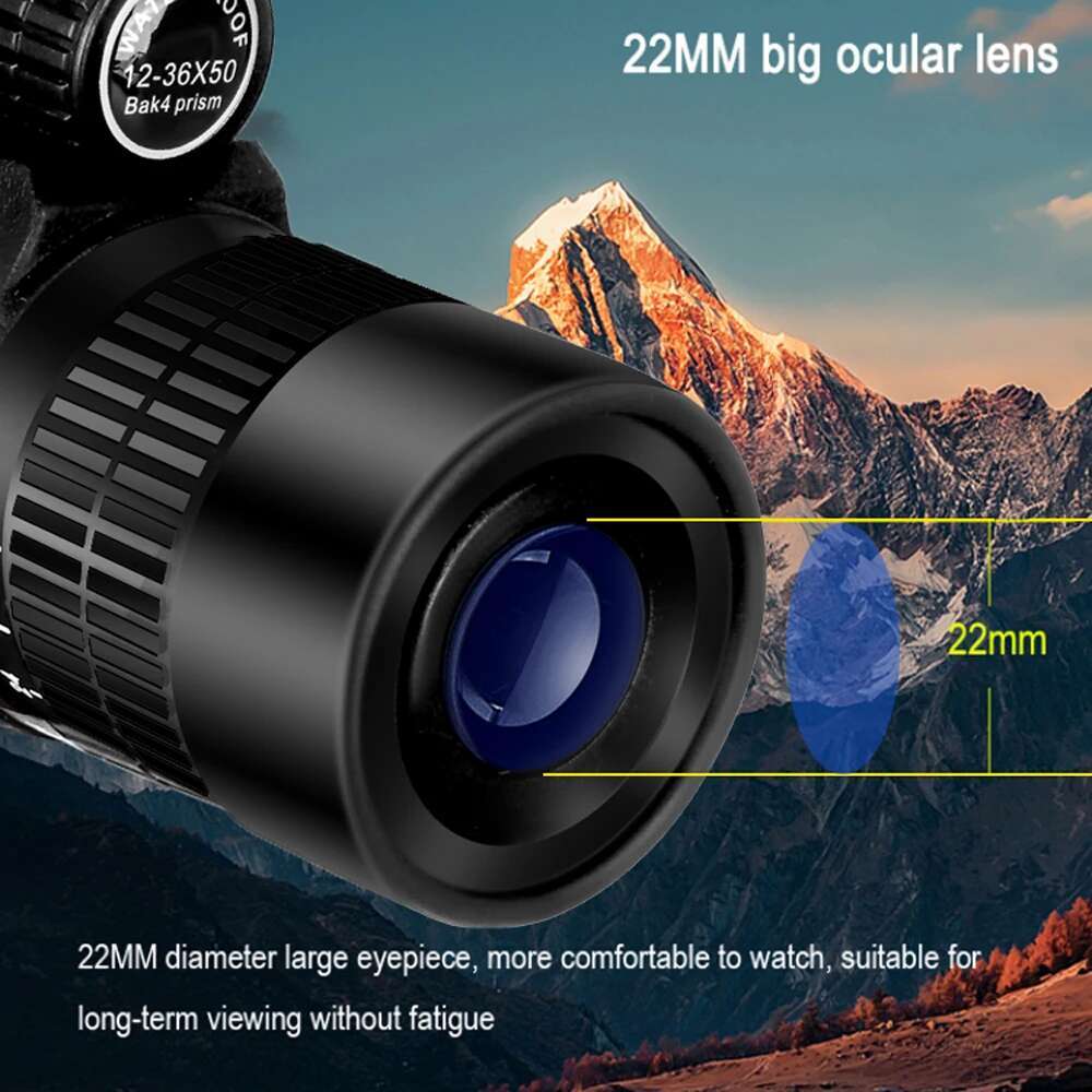 Borwolf 12-36X50 Telescope Bak4 Prism Optical Lens High Power Hunting Birdwatching Monocular Light Night Vision Binoculars