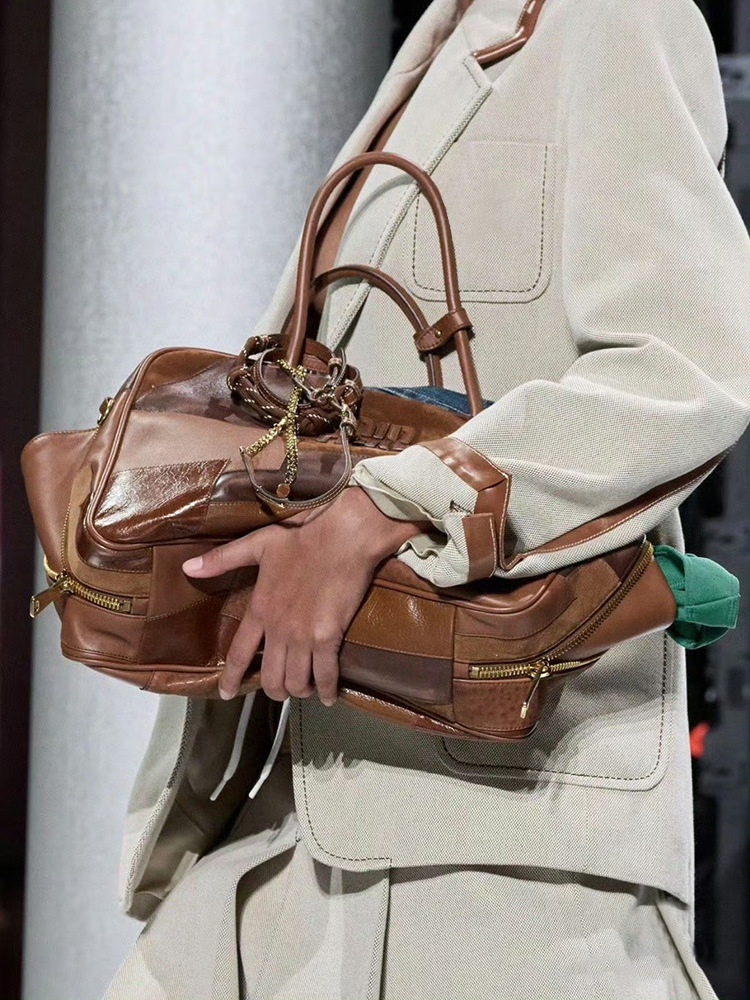 designer bag 2025 Retro all-match spliced hand-held shoulder tote bag large-capacity briefcase style trendy