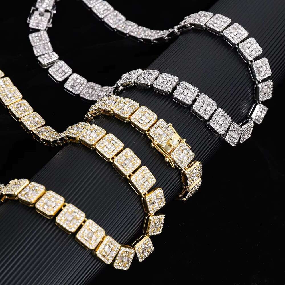 DHcollections Women's 13mm Square Rock Sugar Gold-plated Hip-hop Chain Necklace&bracelet Cubic Pearl Fashion Accessory